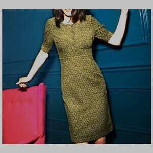Boden Mustard Yellow Floral Corduroy Dress UK 6P US 2P Petite Short Sleeve